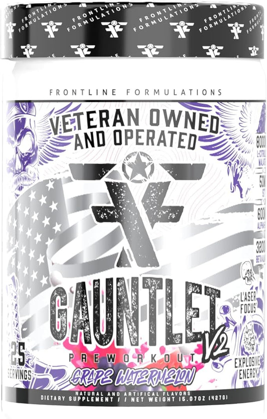 Gauntlet Pre-Workout Powder, Explosive Workouts, Laser Focus, Mid Stim, Amazing Flavor, Veteran