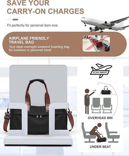 Gym Bag for Women Men with Shoe Compartment, Sport Duffel Bag, Waterproof Travel Weekender Overnight Carry on Bag for Yoga with Trolley Sleeve, Black Brown