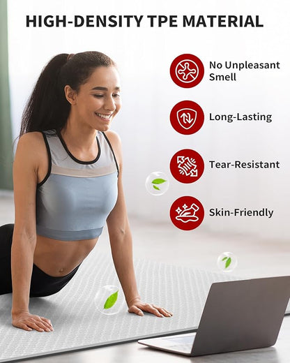 CAMBIVO Large Yoga Mat (6'x 4'), Extra Wide Workout Mat for Men and Women, Yoga Mat Thick 1/3 &1/4 Exercise Mats for Home Workout, Yoga, Pilates (Black,1/4 inch)