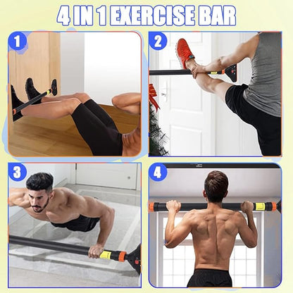 Adjustable Pull Up Bar for Doorway - 440LBS Weight Capacity, No Screws Installation with Level Meter and Auto Lock, Chin Up Bar for Home Gym Strength Training