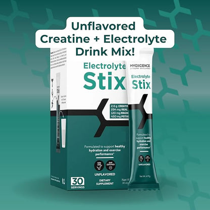 MYOXCIENCE Electrolyte STIX | Creatine Electrolyte Powder | Recovery from Exercise & Muscle Development w/Real Salt (Unflavored) (Stix 30 ct)