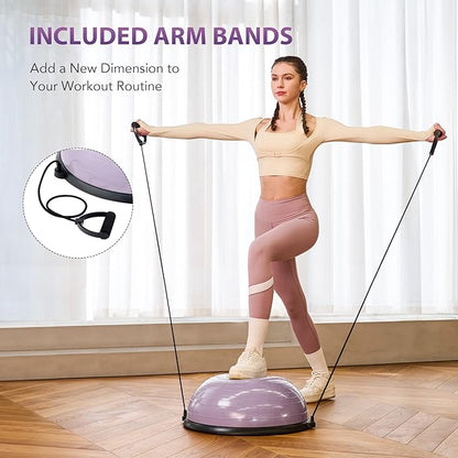 ZELUS Balance Ball Trainer with Resistance Bands and Foot Pump, Inflatable Yoga Ball for Home Gym Workouts, 23 Inch Exercise Half Ball for Balance Training Core Strength Fitness More, 330lb Cap