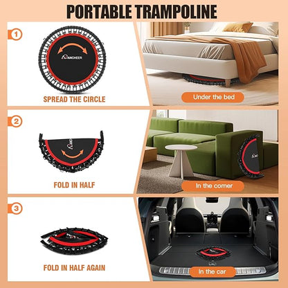 ANCHEER 40"/48" Foldable Rebounder Trampoline for Adults/Kids with Resistance Bands and Bungees, Indoor & Outdoor Mini Trampoline with Bar and Safety Padding - Max Load 450lbs/550lbs