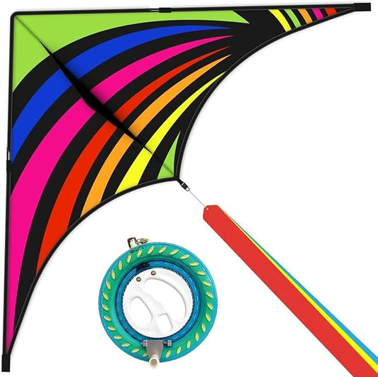 Mint's Colorful Life 60'' Delta Kite With 7.1in Reel Winder, Easy Flying & String Spool for Kids &
