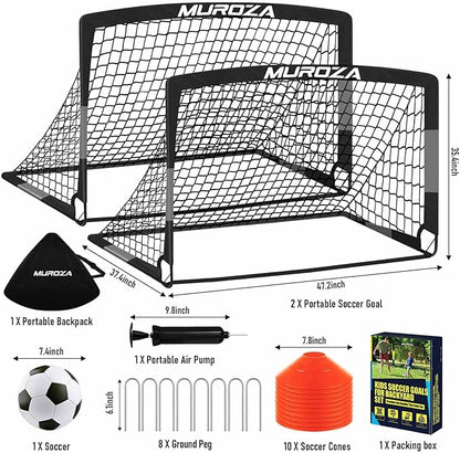 Soccer Goal, Kids Soccer Goals for Backyard Set, 2 Pack of Portable Pop Up Soccer Net with Soccer Ball, Cones, Complete Training Equipment for Youth, Toddler Outdoor Sports Games