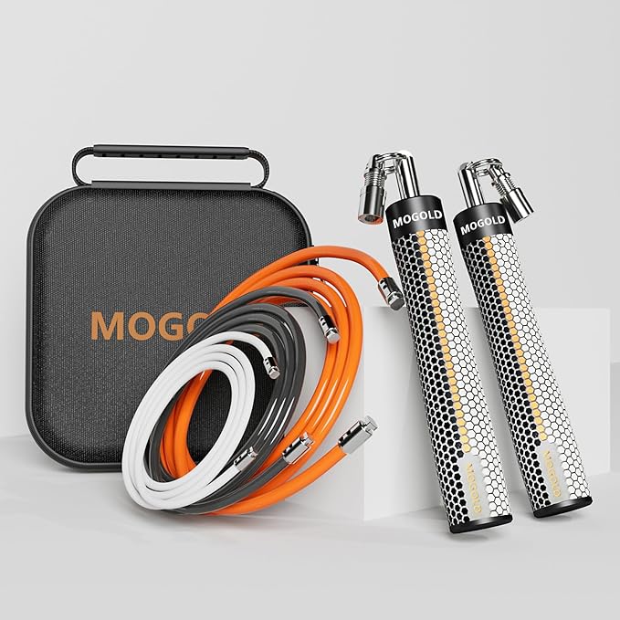 Weighted Jump Rope for Men Women -Interchangeable 1/5lb 1/4lb 1/2lb Heavy jump ropes - 360 Degree Spin - Length Adjustable,Ergonomics Leather Grip Skipping Rope for Fitness Weight Loss & More