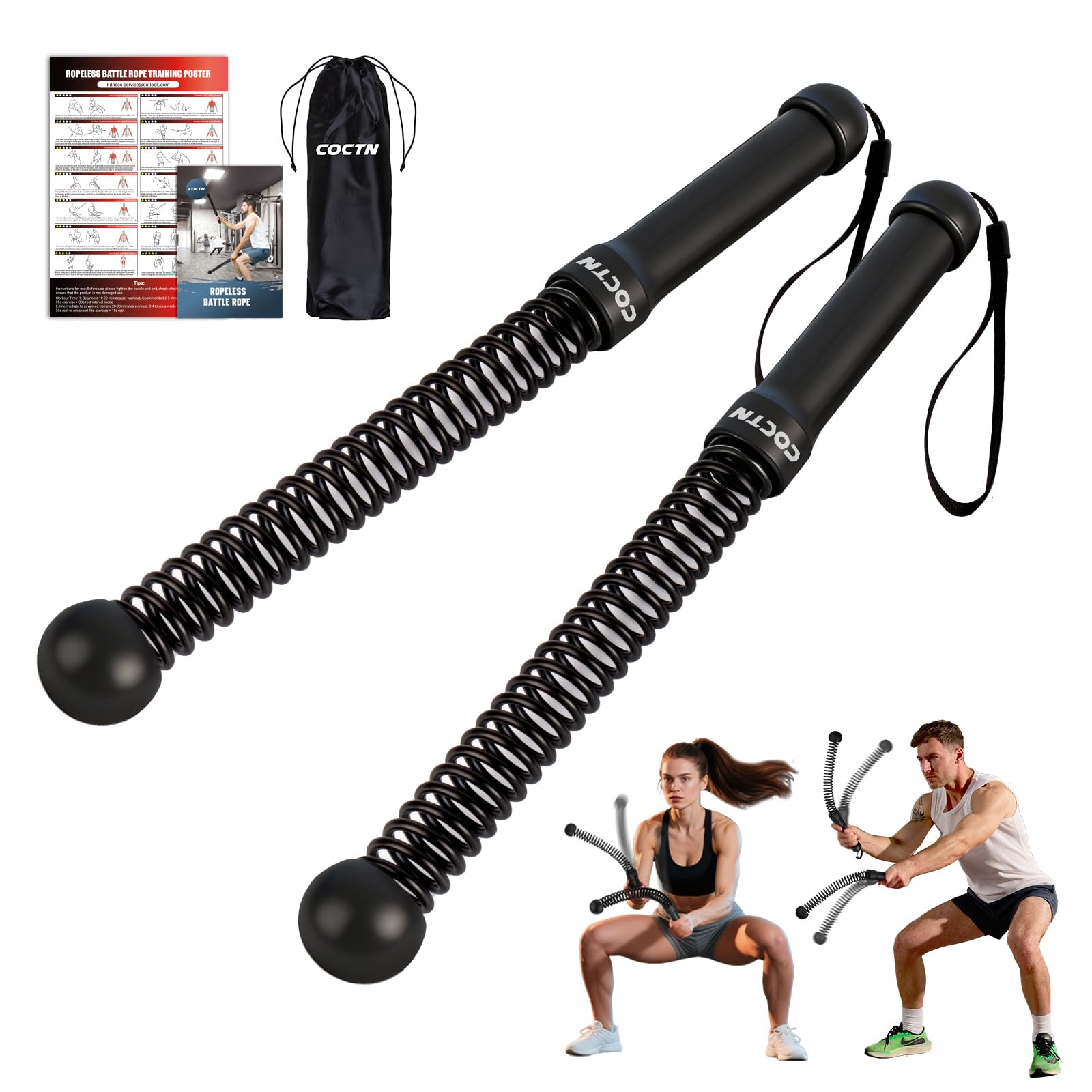 COCTN Cordless Battle Rope for Home Gym, Heavy Duty Portable with Poster