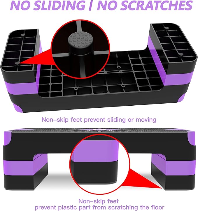 Aerobic Exercise Step, Adjustable Aerobic Stepper for Exercise, Workout Step Platform for Step Up, 26.5" Step Deck with 4??6??8??Adjustable Height Risers, Women Home Gym Cardio Fitness