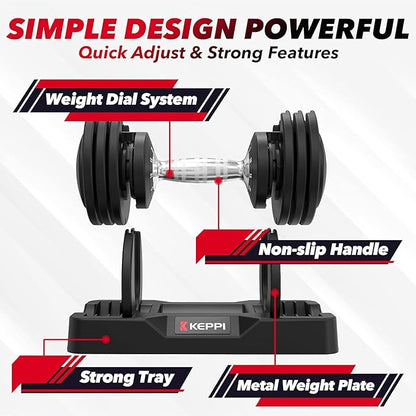 Keppi Adjustable Dumbbells Set-25lb/40lb/55lb/60lb, Anti-Slip Metal Fast Adjust Weight Handle, Exercise & Fitness for Full Body Workout - Adjustable Dumbbell Series