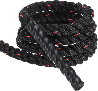 MECCANIXITY Battle Rope 10ft x 1 Inch Polyester Workout Rope Heavy Fitness Exercise Rope for Strength Training Home Gym Muscle Building, Black Red