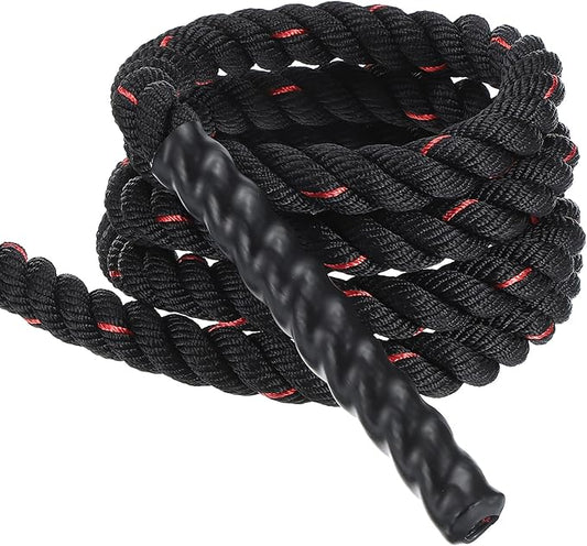 MECCANIXITY Battle Rope 10ft x 1 Inch Polyester Workout Rope Heavy Fitness Exercise Rope for Strength Training Home Gym Muscle Building, Black Red