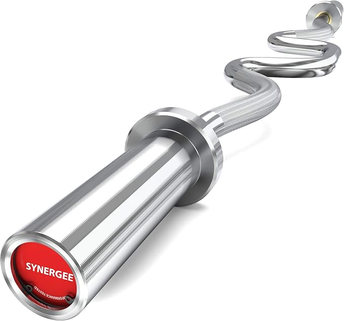Synergee Commercial Super EZ Curl Olympic Bar Chrome, Black Phosphate and Red with Powder Coated Brass Bushings Excellent for Bicep Curls and Triceps Extensions