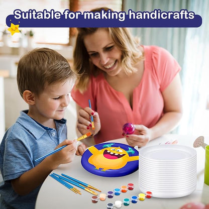 Tenceur 36 Pcs DIY Plastic Flying Disks Bulk 7 Inch Color Your Own White Flying Disc with 10 Paintbrushes and 3 Paints for Party Favors and Crafts Fun Home Activities Games