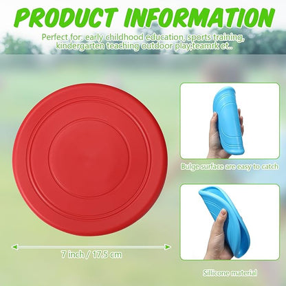 6 Pcs Kids Flying Disc 7 Inch Silicone Flying Disks Set for Kindergarten Outdoor Backyard Beach Lawn Park