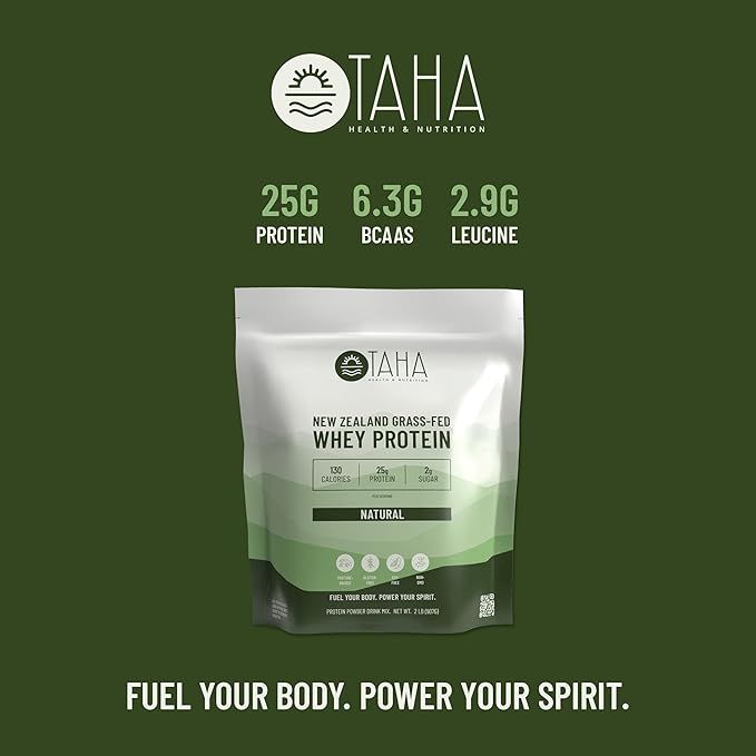 Taha Health & Nutrition Natural Unflavored Whey Protein Concentrate Powder, 25g Protein, 140 Calories, 2g Sugar | New Zealand Grass-Fed, Free-Range Dairy | Gluten and Soy Free, Keto, Kosher | 2LB