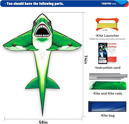 Three Headed Shark Kite for Kids and Adults,Kites for Kids Ages 8-12 Easy to Fly,Single Line Beach and Park Kite for Family Outdoor Games