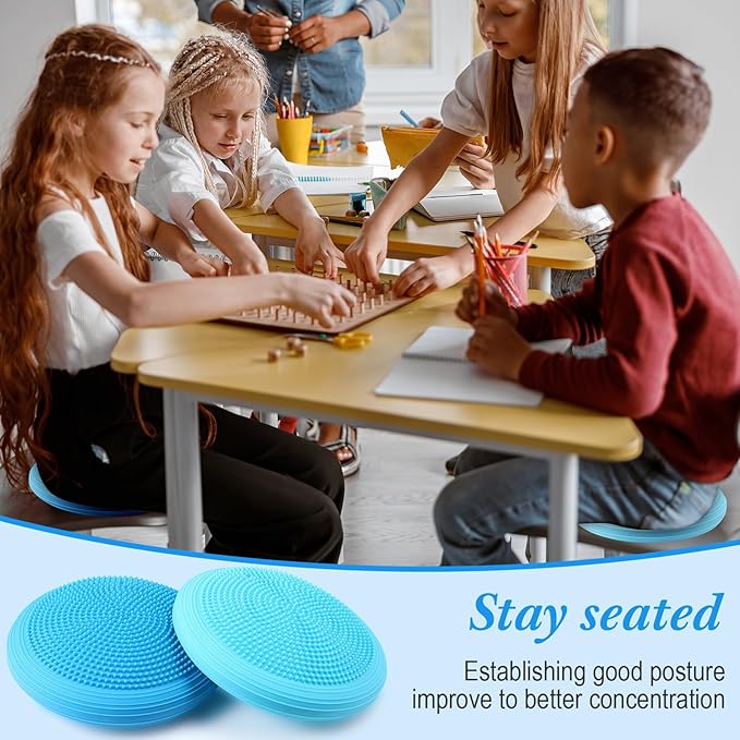 Libima 4 Pcs Wiggle Seat Inflated Wobble Cushion for Sensory Kid 13 Inches Balance Disc Flexible Seating for Classroom Sensory Pad for Chair Wiggle Cushion with Needle Pump