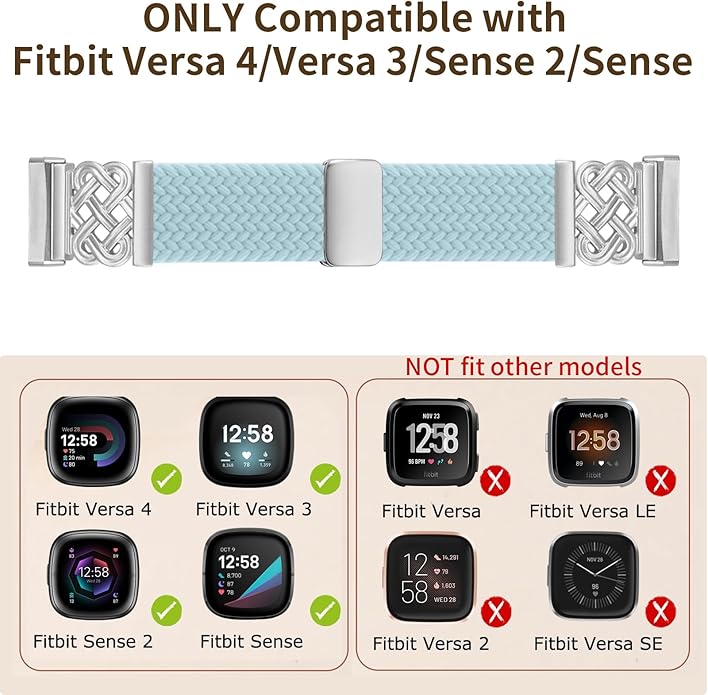 Braided Band Compatible with Fitbit Versa 4 Bands for Woman/Versa 3/Sense 1/Sense 2 Band, Magnetic Clasp Fabric Nylon with Designer Interlock Buckle Straps for Fitbit Versa4/3/Sense1/2