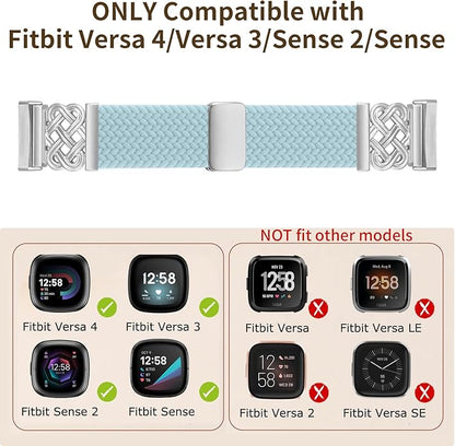 Braided Band Compatible with Fitbit Versa 4 Bands for Woman/Versa 3/Sense 1/Sense 2 Band, Magnetic Clasp Fabric Nylon with Designer Interlock Buckle Straps for Fitbit Versa4/3/Sense1/2