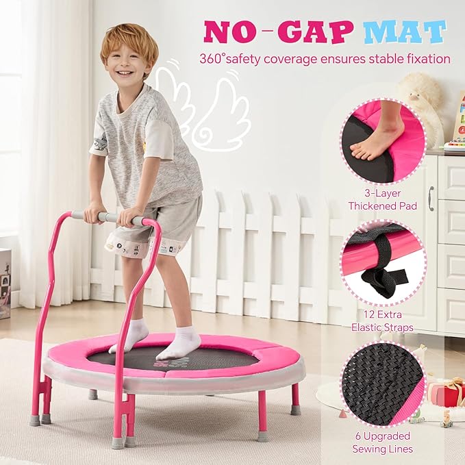 SPORTSOUL Mini Trampoline for Kids 3-6 with Super Safe Foam Handle Bar, 3ft Toddler Trampoline Indoor with No-Gap Cover for Indoor and Outdoor