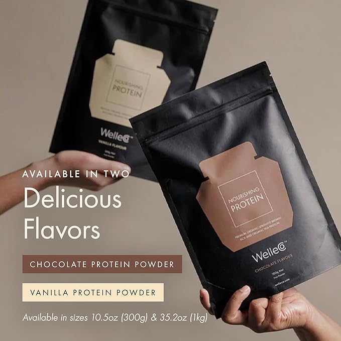 WelleCo, Nourishing Protein, Premium Organic Sprouted Brown Rice & Pea Protein, Chocolate Flavour, 300g (10.5oz) Pouch