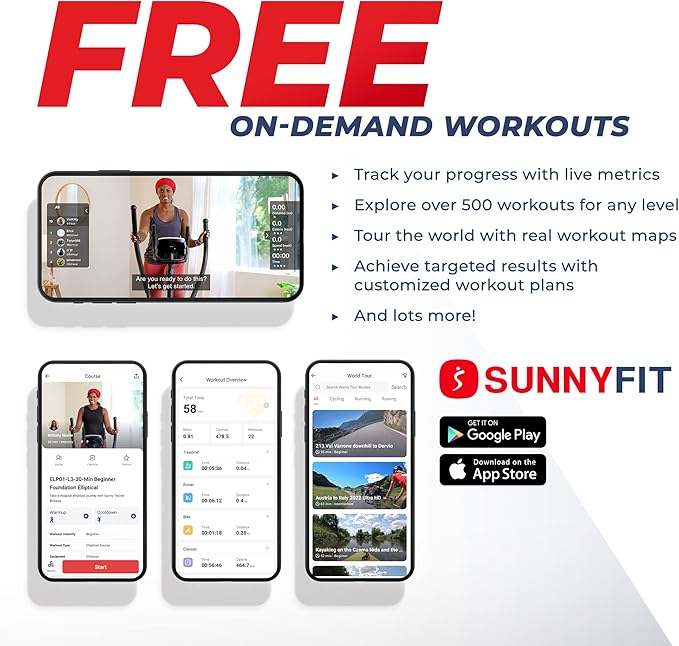 Sunny Health & Fitness Elliptical Trainer Machine w/Built-in Pulse Sensor, Low Impact Cardio Exerciser & Full-Body Cross Training for Home, Optional Free SunnyFit App Link & Electric w/300LB Load