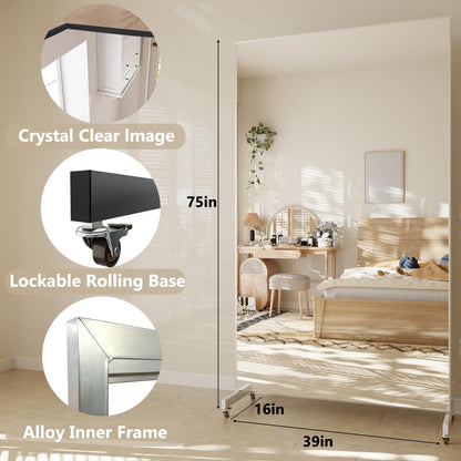 Fitcleer 71”x 39” Extra Large Full Body Floor Mirror with 360° Lockable Wheels, Super Lightweight