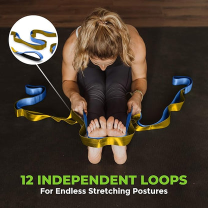 Gradient Fitness Stretching Strap for Physical Therapy, 12 Multi-Loop Stretch Strap 1.5" W x 8' L, Neoprene Handles, Physical Therapy Equipment, Yoga Straps for Stretching, Leg Stretcher.