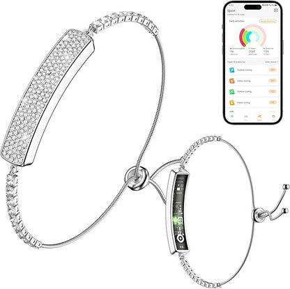 Sleep & Fitness Tracker with 2 Bands, Stylish & Ultra-Light Smart Bracelet for Women, 24/7 Heart Rate, Blood Oxygen & Stress Monitor, Waterproof Health Trackers Gifts for Girls, No Subscription-Silver