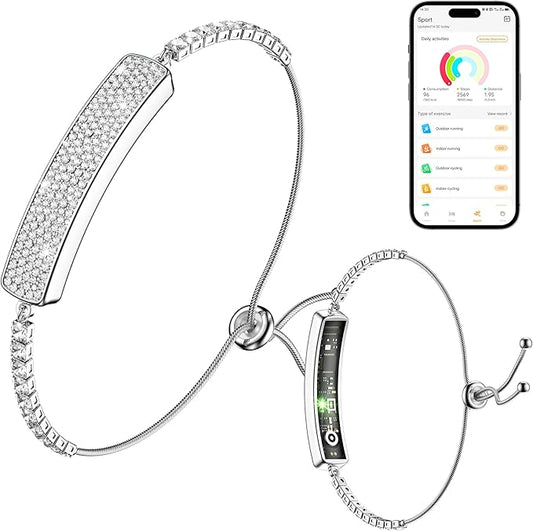 Sleep & Fitness Tracker with 2 Bands, Stylish & Ultra-Light Smart Bracelet for Women, 24/7 Heart Rate, Blood Oxygen & Stress Monitor, Waterproof Health Trackers Gifts for Girls, No Subscription-Silver