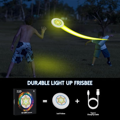 49LEDs Flying Disc with 16 Million Color RGB, 3 Modes+Rechargeable+Waterproof+175g, Cool Sports and Outdoors for Parks/Camping/Beach/Backyards,Easter & Birthday Gifts for Teens/Kids/Adults