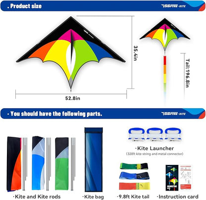 3-Piece Set Delta Kite for Easy to Fly Large Kite for Kids and Adults - Perfect Family Outdoor Toy, Beach Fun for Family Activities