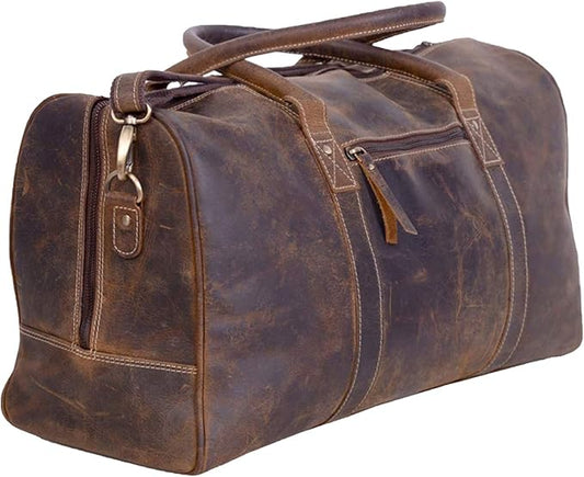 KomalC 24 Inch Leather Duffel Bags for Men and Women Travel Overnight Weekend Leather Bags Sports Gym Duffle for Men (Brown Distressed Tan)