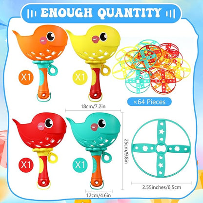 Set of 4 Flying Disc Launcher Toys Bulk Toys for Kids Include String Launchers & Discs Manual Capture Catching Game Flying Toy for Boy Girl Birthday Party Favors