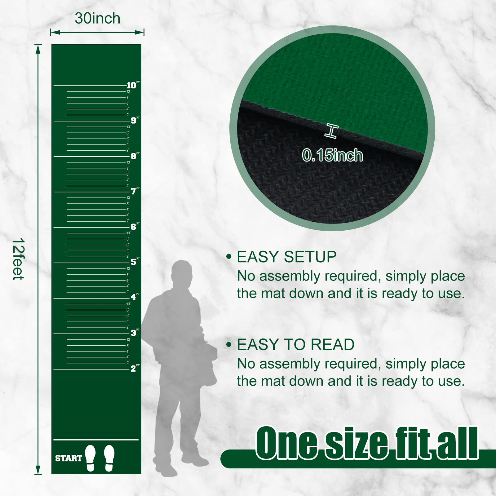 Woanger 12 x 2.5 Ft Long Jump Mat Sports Broad Jump Measurement Mat Hash Marks Carpeted Non Slip
