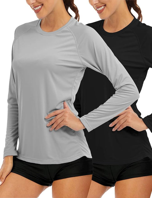 MAGCOMSEN Women's 2 Pack Long Sleeve Shirts UPF 50+ Sun Protection Quick Dry Swim Shirt for Rash