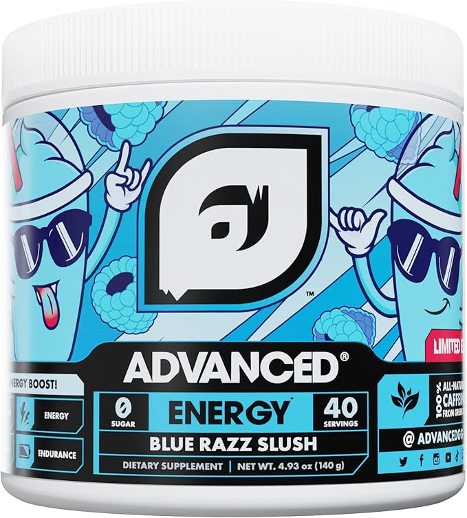 Advanced Energy - Energy Boosting Formula with Electrolytes for Hydration - L-Theanine to Combat Jitters - Sugar Free & Keto Friendly - No Maltodextrin (40 Servings) (Blue Razz Slush)