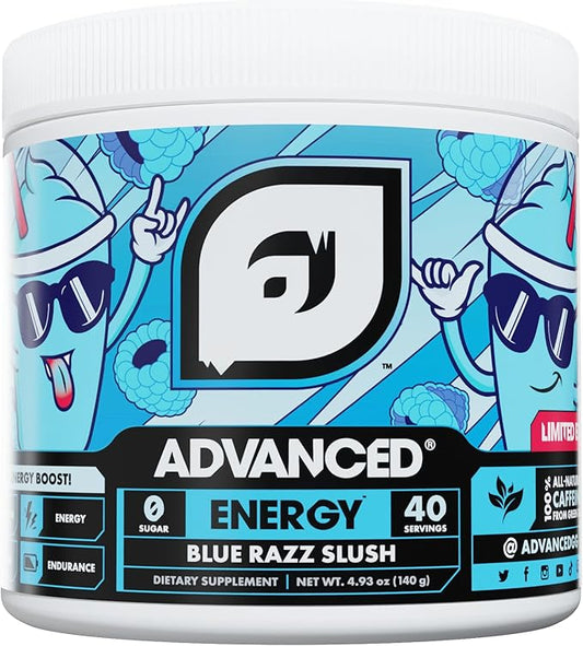 Advanced Energy - Energy Boosting Formula with Electrolytes for Hydration - L-Theanine to Combat Jitters - Sugar Free & Keto Friendly - No Maltodextrin (40 Servings) (Blue Razz Slush)