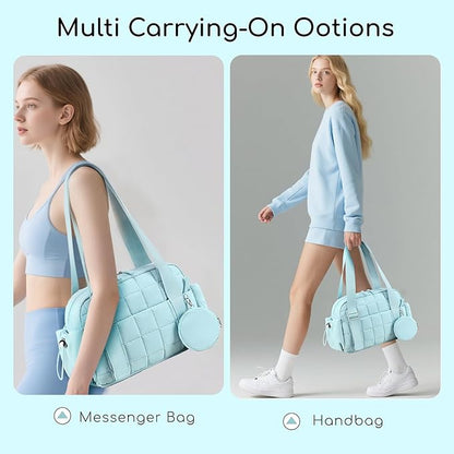 CAMTOP Mini Gym Bag for Women, Small Gym Tote Bag Puffy Quilted Sports Duffel Bag with Wet Compartment and Coin Purse Duffel Bags Dance Yoga Workout Bag