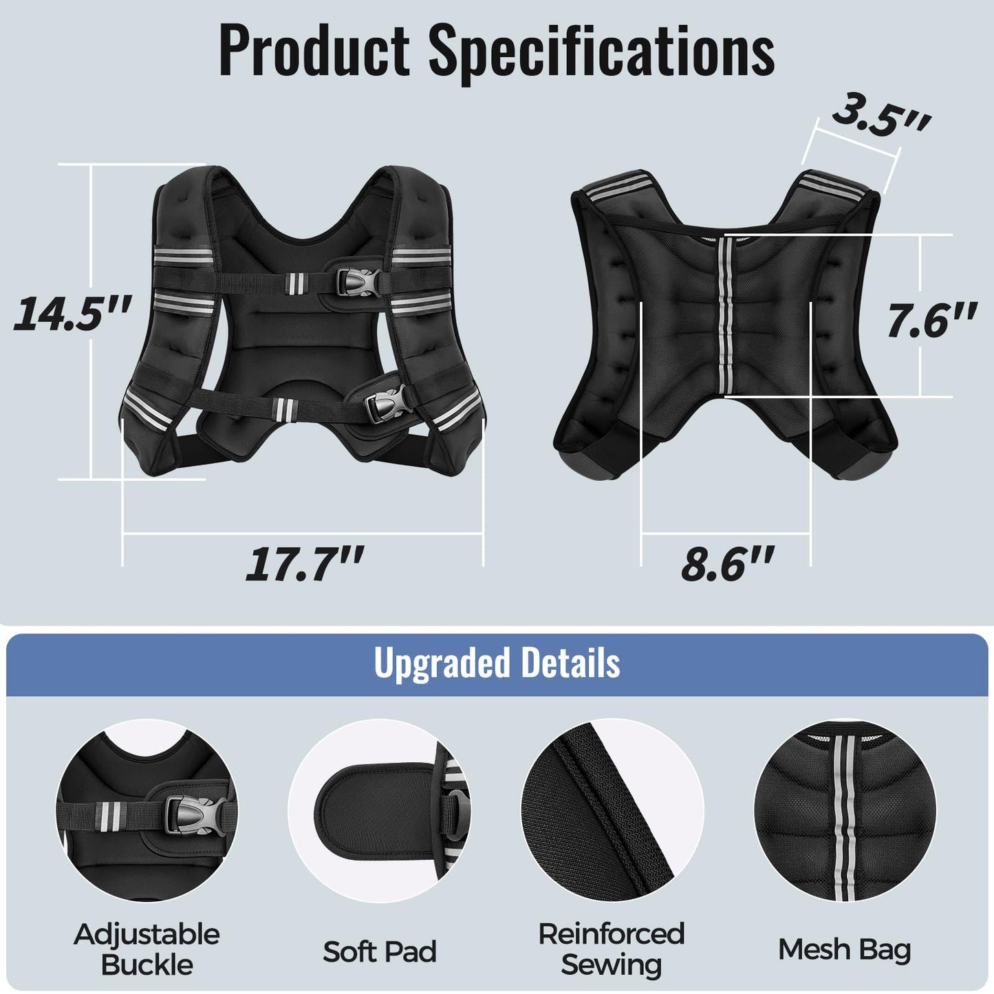 Zeerun Weighted Vest, 6lb/8lb/10lb/12lb/15lb/18lb/20lb/24lb/30lb for Men Women, Reflective Stripe