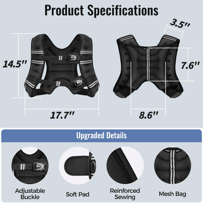 Zeerun Weighted Vest, 6lb/8lb/10lb/12lb/15lb/18lb/20lb/24lb/30lb for Men Women, Reflective Stripe