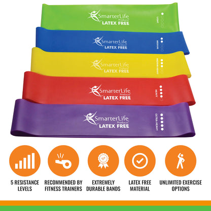 SmarterLife Resistance Bands Set of 5 Extra Wide Latex-Free Exercise Bands