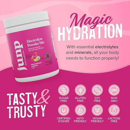 JUNP Electrolytes Powder No Sugar No Carbs - Dragonfruit Limeade Keto Electrolyte Drink Mix - Potassium & Salt Hydration Powder Electrolytes Zero Calorie Sugar Free Electrolyte Powder, 90 Servings