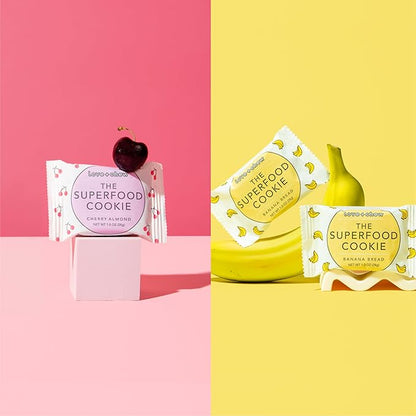 Love + Chew - Banana Bread and Cherry Almond Minis - 16 Count - Tasty, Gluten Free Cookies - Vegan - Healthy, Paleo, Non GMO - Individually Wrapped and Soft Baked with High Protein Almonds - 1 Oz Each