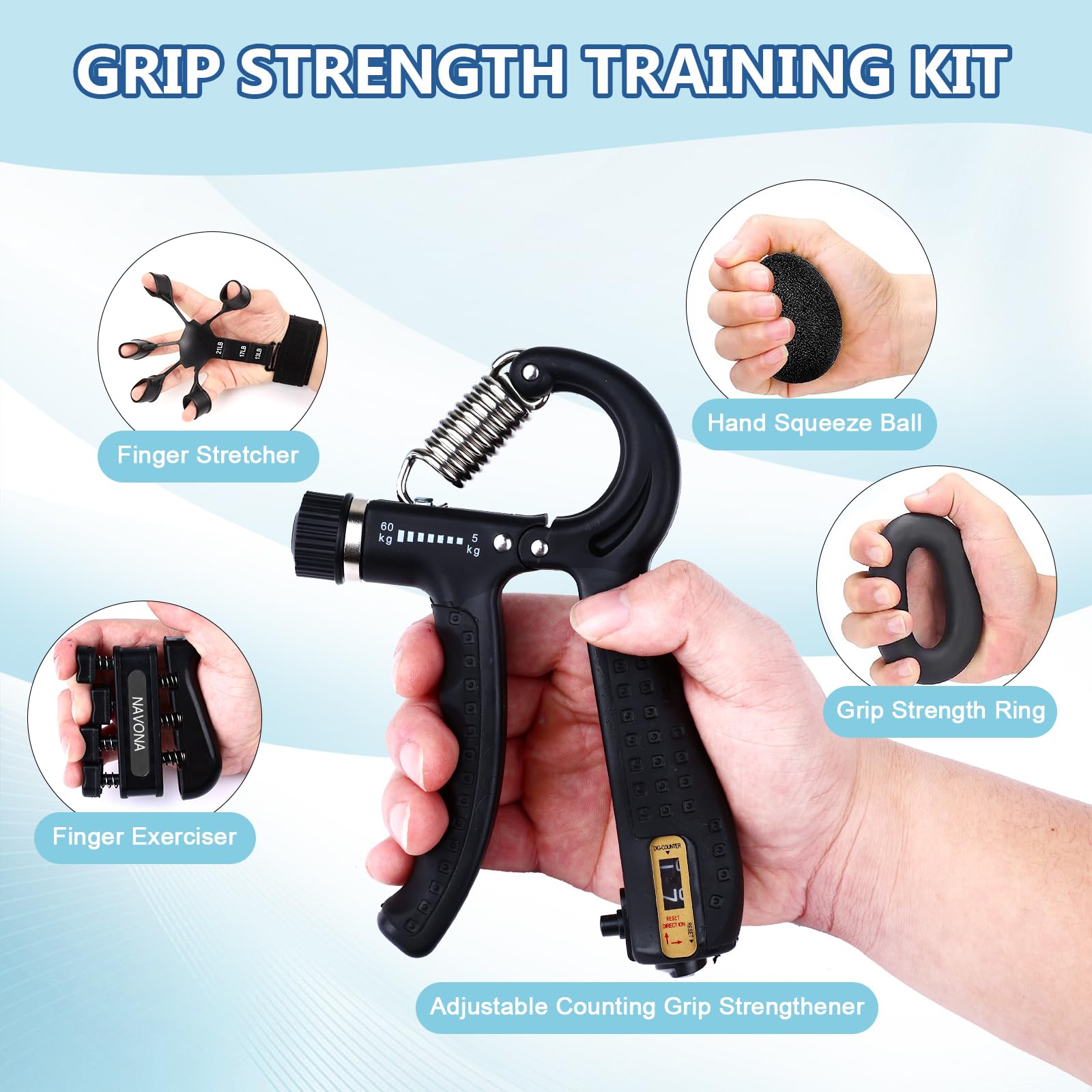 5 PCS Grip Strength Trainer Kit,Forearm and Hand Gripper Strengthener