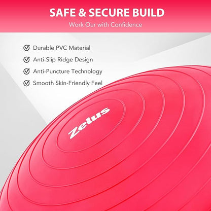 ZELUS Balance Ball Trainer with Resistance Bands and Foot Pump, Inflatable Yoga Ball for Home Gym Workouts, 23 Inch Exercise Half Ball for Balance Training Core Strength Fitness More, 330lb Cap