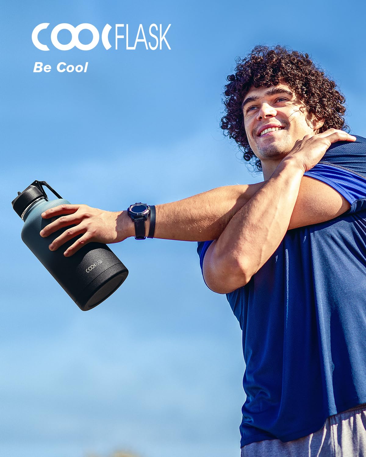 Coolflask Half Gallon Water Bottle Insulated with Straw & 3 Leakproof Lids