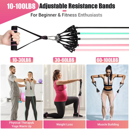 Resistance Bands with Handles for Women, 5 Level Exercise Bands Workout Bands for Physical Therapy