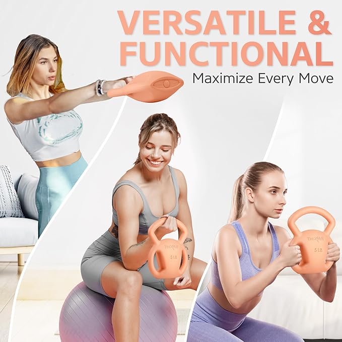 Yes4All Kettlebell, Strength Training Kettlebells for Women, Wide Multi-grip Textured Handle for Home Gym Exercises & Full Body Workout, Single 5–25 lb & Set of 10-15 lb