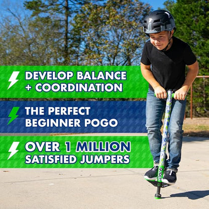 Flybar Pogo Stick for Kids, 40 to 80 Pounds, Perfect for Beginners, Easy Grip Foam Handles, Anti-Slip Foot Pegs, Outdoor Toys for Boys, Jumper Toys for Girls, Outside Toys for Kids (Jolt, Tie Dye)